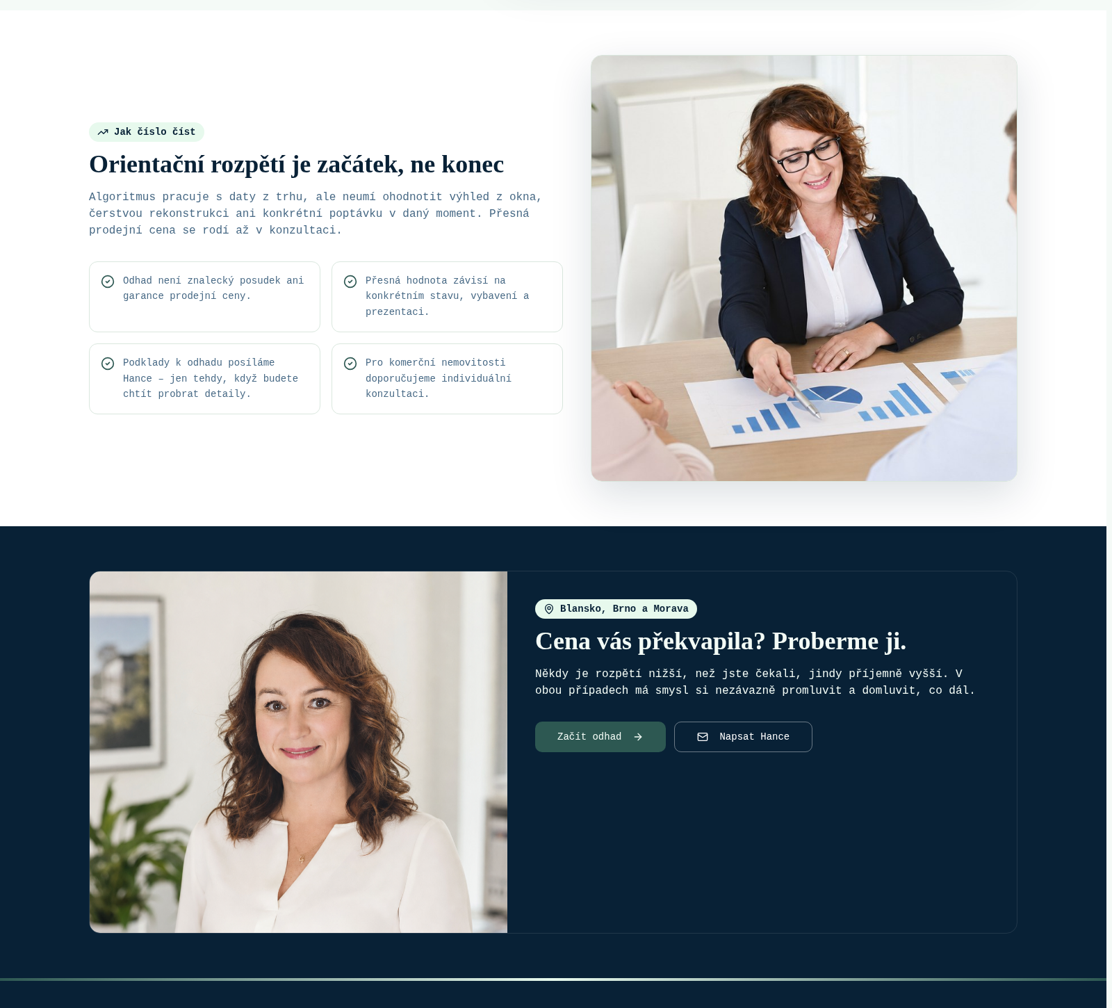 Kontext online kalkulačky odhadu nemovitosti se sekcí výsledku
